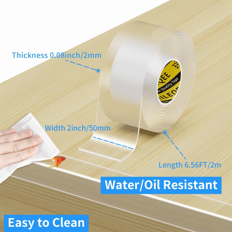 MILEQEE Clear Edge Protector Strip, 2in x 6.56FT, Sharp Edge Wrap Cover Tape, Self Adhesive Protective Corner Bumper Guards for Cabinet Door Desk Glass Table Bed Furniture, Kitchen Countertop - Image 2